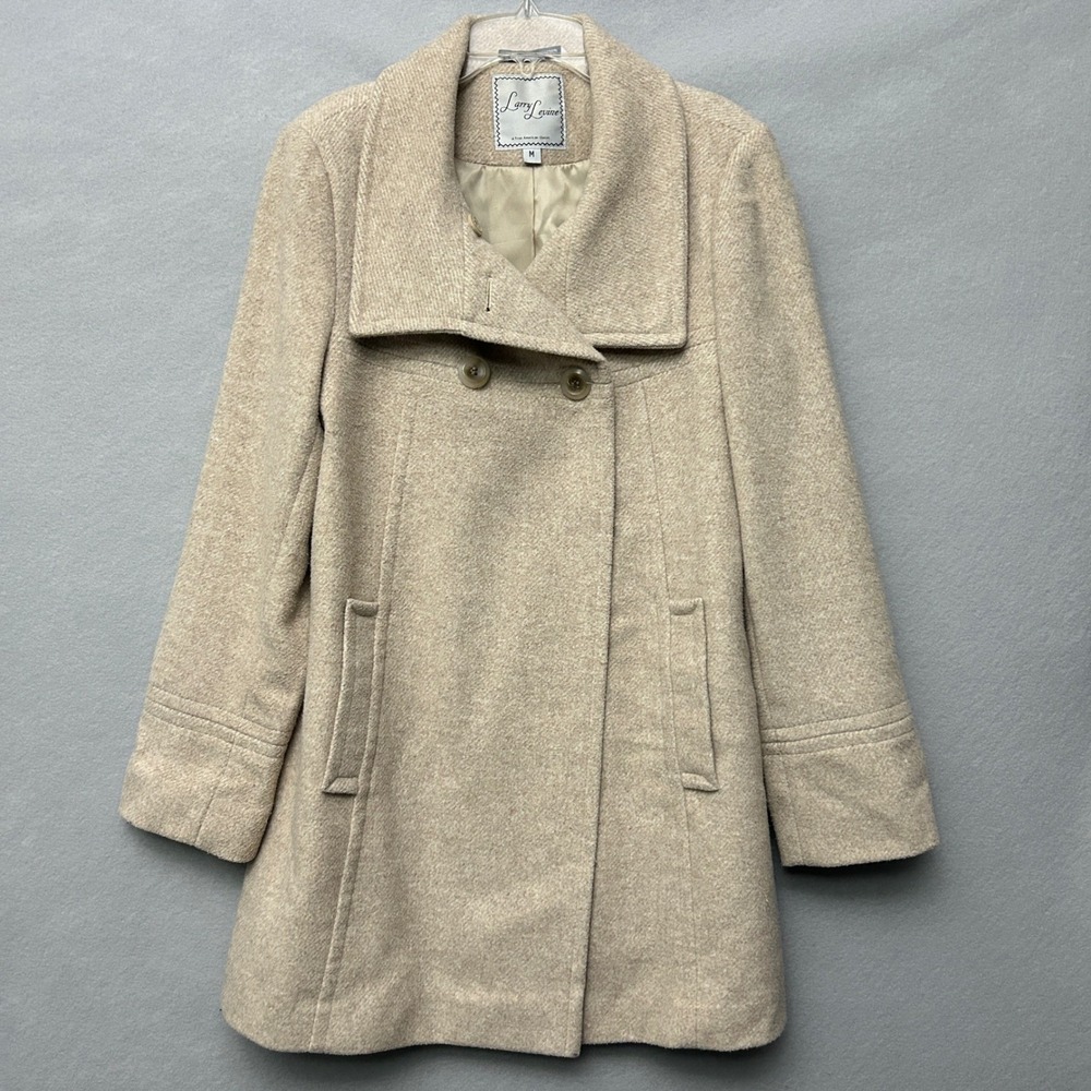 Larry Levine Womens Medium Wool Blend Coat Stone Heather Beige Mid Length Lined